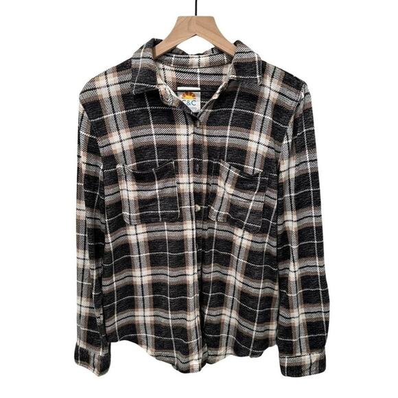 C&C California Plaid Long Sleeve Button Down Shirt Gray, Cream, Tan M - Picture 1 of 9
